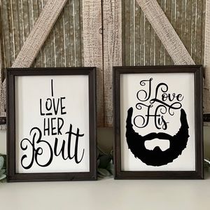 I Love Her Butt /His Beard Sign Set